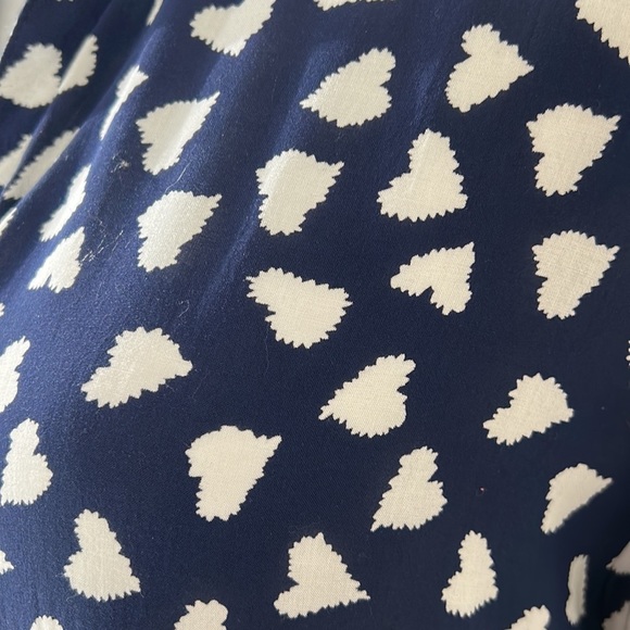 11•1•TYLHO Anthropologie long sleeved navy blue with white hearts ruffle size S - Picture 3 of 9